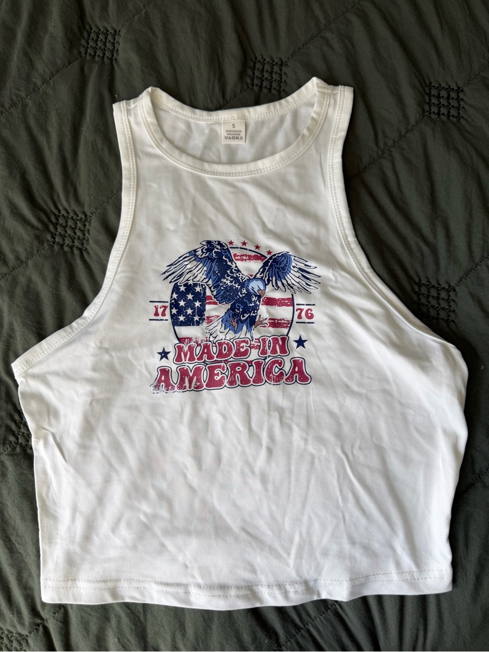 SHEIN White Tank with Red & Blue Eagle Graphic